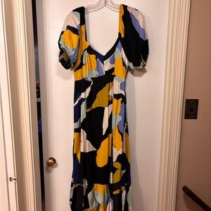 Nine West Black, Mustard & Blue Colorblock Maxi Dress